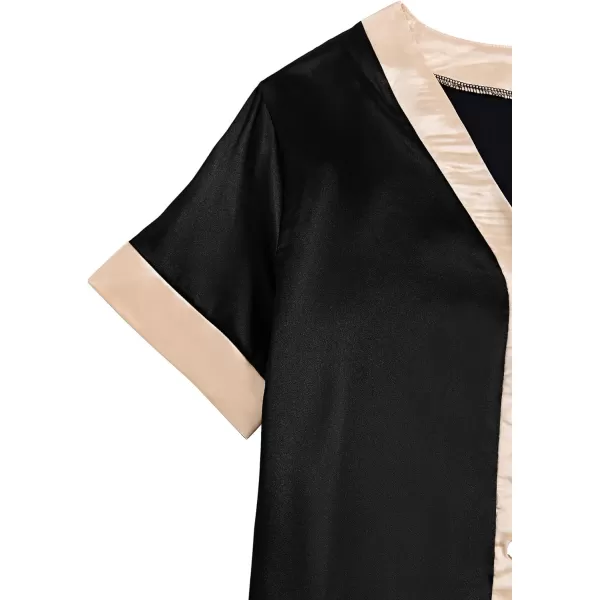LYANER Women's Satin 2 Piece Pajamas Set V Neck Button Down Short Sleeve Shirt and Shorts Lounge Set