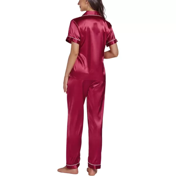 LYANER Women's Satin Button Down 2 Pieces Pajamas Set Short Sleeve Sleepwear Pjs Loungewear Nightwear With Long Pants