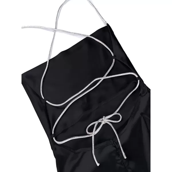 LYANER Women’s Satin Cowl Neck Sleeveless Split Hem Backless Cocktail Party Maxi Long Dress