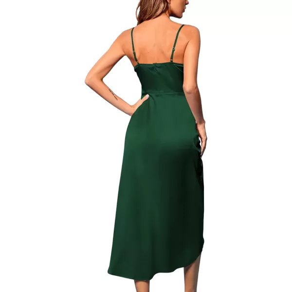 LYANER Women's Satin Cowl Neck Sleeveless Split Ruch Strap Sexy Cocktail Midi Dress
