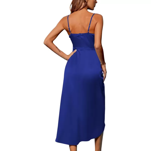 LYANER Women's Satin Cowl Neck Sleeveless Split Ruch Strap Sexy Cocktail Midi Dress