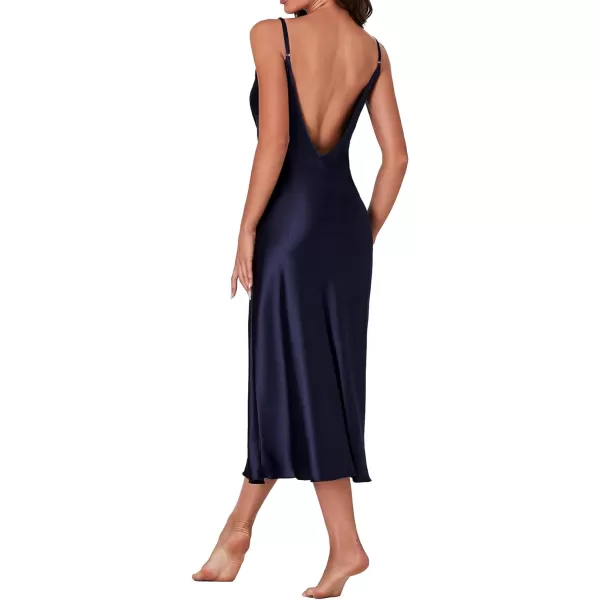 LYANER Women's Satin Cowl Neck Spaghetti Strap Split Nightgowns Silk Midi Dress