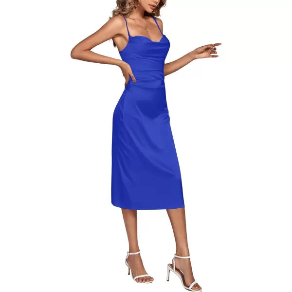LYANER Women's Satin Cowl Neck Spaghetti Straps Sexy Cocktail Midi Dresses