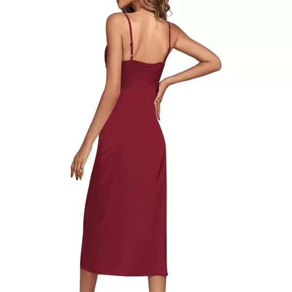 LYANER Women's Satin Cowl Neck Spaghetti Straps Sexy Cocktail Midi Dresses