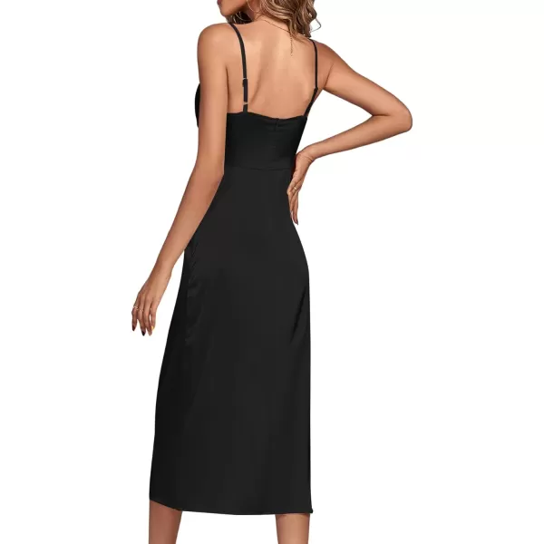 LYANER Women's Satin Cowl Neck Spaghetti Straps Sexy Cocktail Midi Dresses