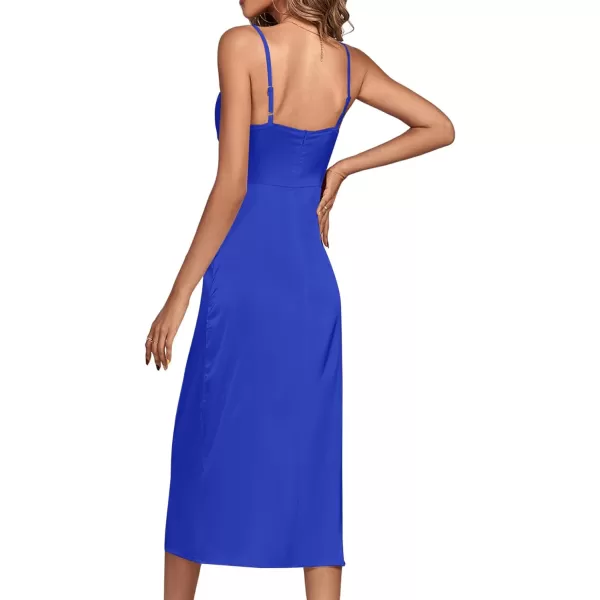 LYANER Women's Satin Cowl Neck Spaghetti Straps Sexy Cocktail Midi Dresses