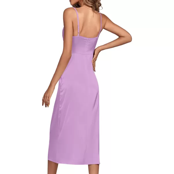 LYANER Women's Satin Cowl Neck Spaghetti Straps Sexy Cocktail Midi Dresses