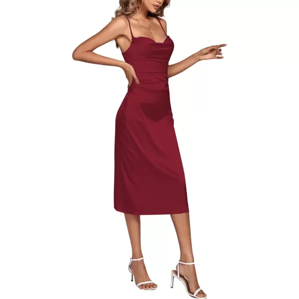 LYANER Women's Satin Cowl Neck Spaghetti Straps Sexy Cocktail Midi Dresses