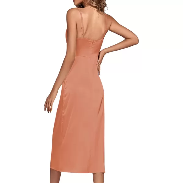 LYANER Women's Satin Cowl Neck Spaghetti Straps Sexy Cocktail Midi Dresses