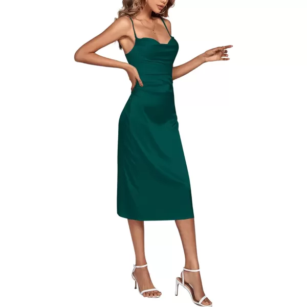 LYANER Women's Satin Cowl Neck Spaghetti Straps Sexy Cocktail Midi Dresses