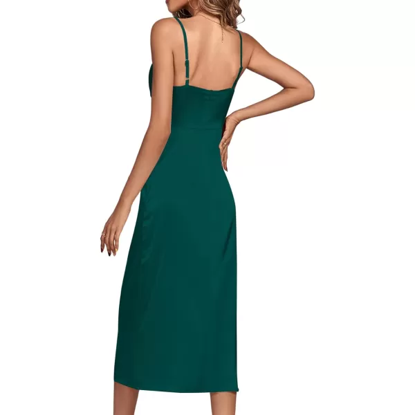 LYANER Women's Satin Cowl Neck Spaghetti Straps Sexy Cocktail Midi Dresses