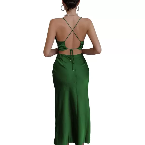 LYANER Women's Satin Cowl Neck Straps Slip Sexy Cut Out Cocktail Midi Dress