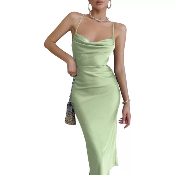 LYANER Women's Satin Cowl Neck Straps Slip Sexy Cut Out Cocktail Midi Dress