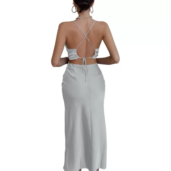 LYANER Women's Satin Cowl Neck Straps Slip Sexy Cut Out Cocktail Midi Dress