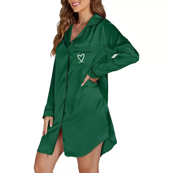 LYANER Women's Satin Long Sleeve Sleepshirt Button Down Nightgowns Heart Print Nightdress PJs