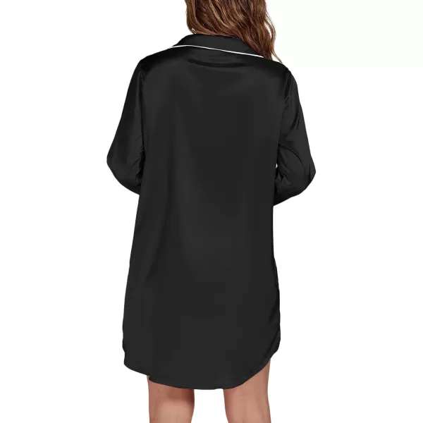 LYANER Women's Satin Long Sleeve Sleepshirt Button Down Nightgowns Heart Print Nightdress PJs