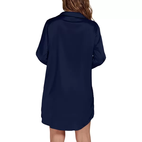 LYANER Women's Satin Long Sleeve Sleepshirt Button Down Nightgowns Heart Print Nightdress PJs