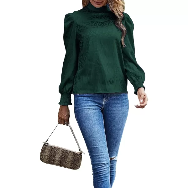 LYANER Women's Satin Mock Neck Puff Long Sleeve Keyhole Work Blouse Top