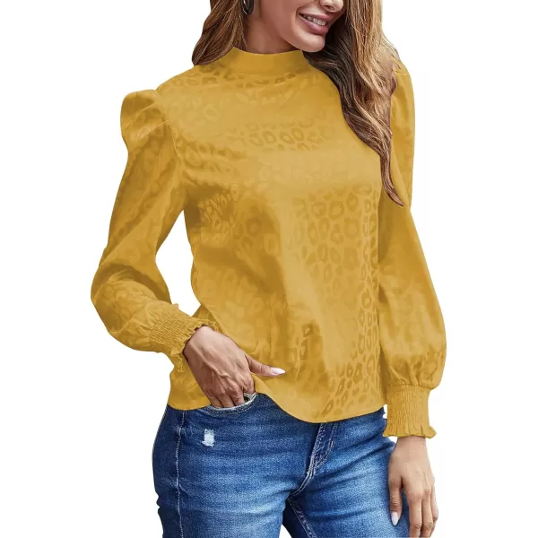 LYANER Women's Satin Mock Neck Puff Long Sleeve Keyhole Work Blouse Top
