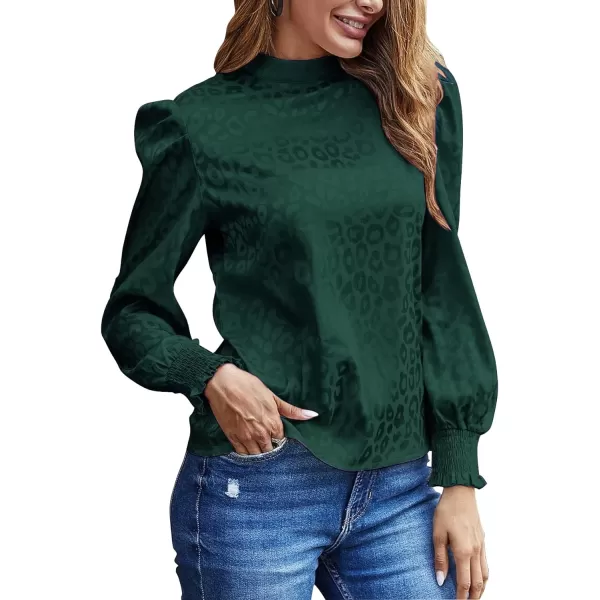 LYANER Women's Satin Mock Neck Puff Long Sleeve Keyhole Work Blouse Top