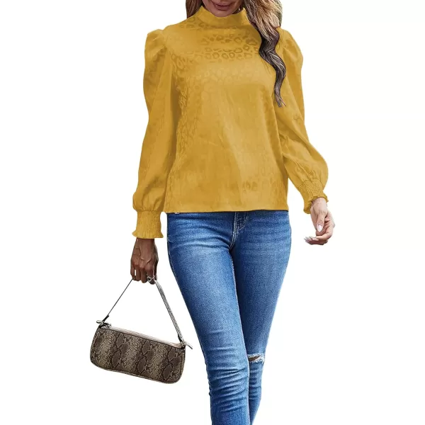 LYANER Women's Satin Mock Neck Puff Long Sleeve Keyhole Work Blouse Top