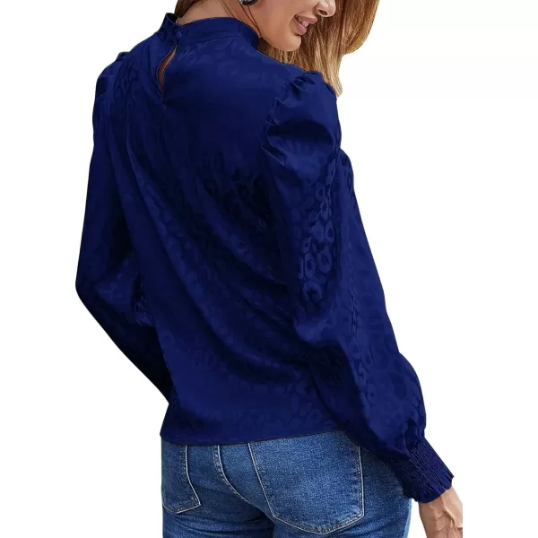 LYANER Women's Satin Mock Neck Puff Long Sleeve Keyhole Work Blouse Top