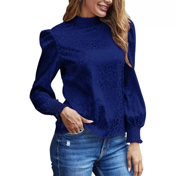 LYANER Women's Satin Mock Neck Puff Long Sleeve Keyhole Work Blouse Top