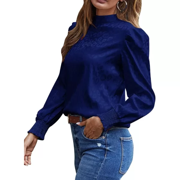 LYANER Women's Satin Mock Neck Puff Long Sleeve Keyhole Work Blouse Top