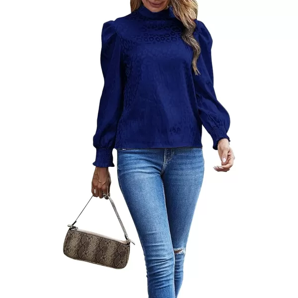 LYANER Women's Satin Mock Neck Puff Long Sleeve Keyhole Work Blouse Top