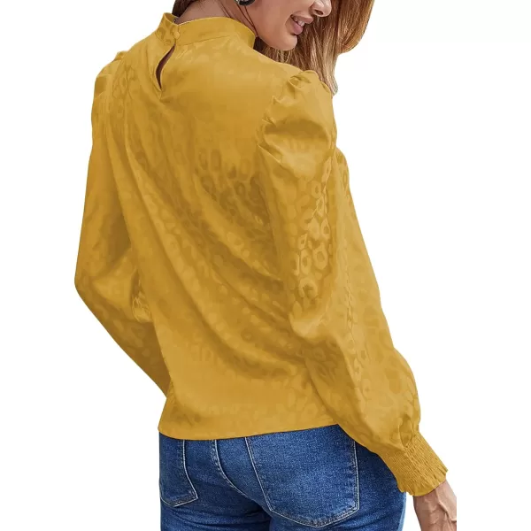 LYANER Women's Satin Mock Neck Puff Long Sleeve Keyhole Work Blouse Top