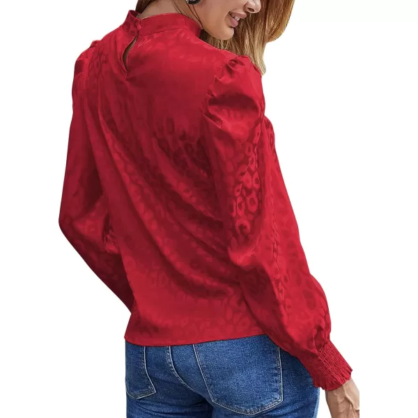 LYANER Women's Satin Mock Neck Puff Long Sleeve Keyhole Work Blouse Top