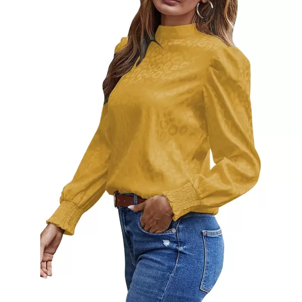 LYANER Women's Satin Mock Neck Puff Long Sleeve Keyhole Work Blouse Top