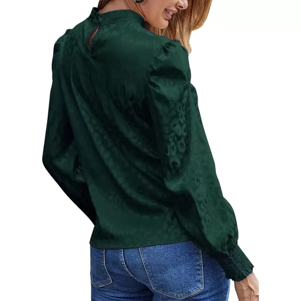 LYANER Women's Satin Mock Neck Puff Long Sleeve Keyhole Work Blouse Top