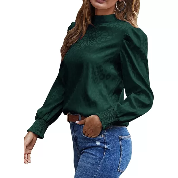 LYANER Women's Satin Mock Neck Puff Long Sleeve Keyhole Work Blouse Top