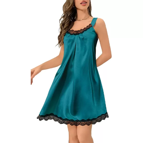 LYANER Women's Satin Nightgown Sexy V Neck Lace Lingerie Chemise Tank Nightdress Sleepwear