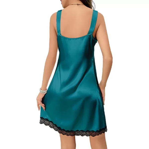 LYANER Women's Satin Nightgown Sexy V Neck Lace Lingerie Chemise Tank Nightdress Sleepwear