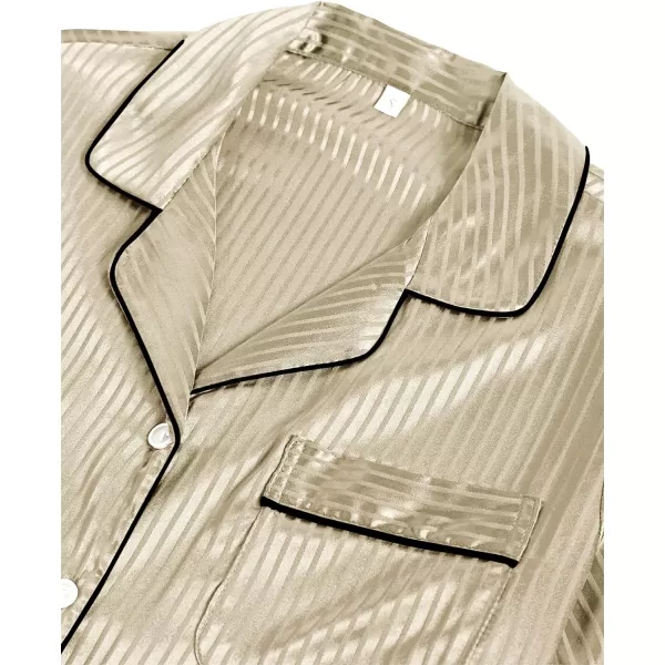 LYANER Women's Satin Pajama Set Collar V Neck Button Down Top with Shorts Striped Sleepwear