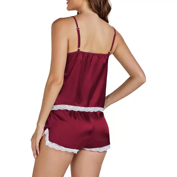 LYANER Women's Satin Pajamas Set Cami and Split Shorts Sleepwear Lace Trim Lounge Pj Set