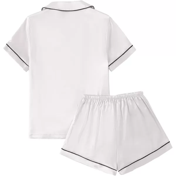 LYANER Women's Satin Pajamas Set Short Sleeve Button Shirt Silky Sleepwear With Shorts Set PJ