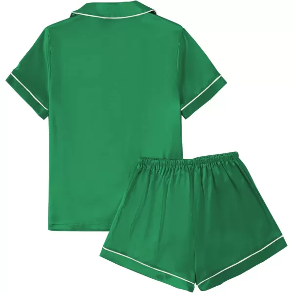 LYANER Women's Satin Pajamas Set Short Sleeve Button Shirt Silky Sleepwear With Shorts Set PJ