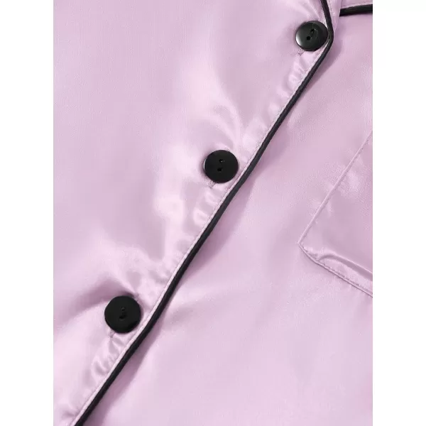 LYANER Women's Satin Pajamas Set Short Sleeve Button Shirt Silky Sleepwear With Shorts Set PJ