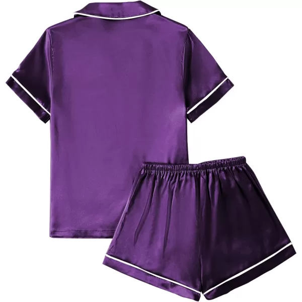 LYANER Women's Satin Pajamas Set Short Sleeve Button Shirt Silky Sleepwear With Shorts Set PJ