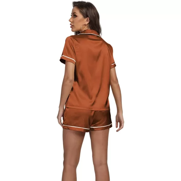 LYANER Women's Satin Pajamas Set Short Sleeve Button Shirt Silky Sleepwear With Shorts Set PJ