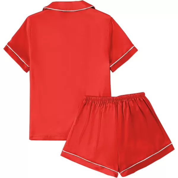 LYANER Women's Satin Pajamas Set Short Sleeve Button Shirt Silky Sleepwear With Shorts Set PJ