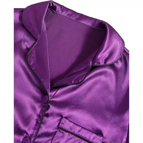 LYANER Women's Satin Pajamas Set Short Sleeve Button Shirt Silky Sleepwear With Shorts Set PJ