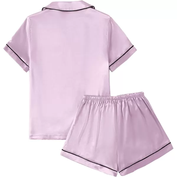 LYANER Women's Satin Pajamas Set Short Sleeve Button Shirt Silky Sleepwear With Shorts Set PJ