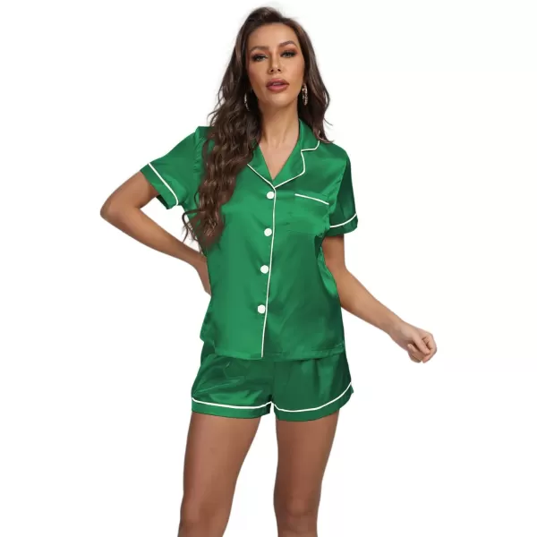 LYANER Women's Satin Pajamas Set Short Sleeve Button Shirt Silky Sleepwear With Shorts Set PJ