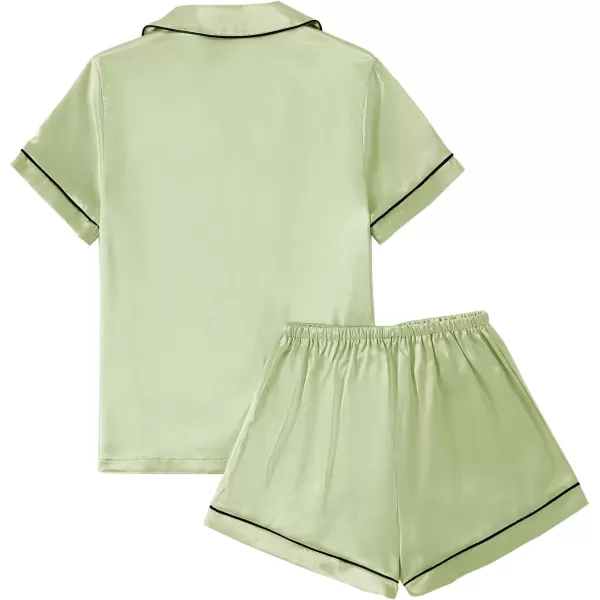 LYANER Women's Satin Pajamas Set Short Sleeve Button Shirt Silky Sleepwear With Shorts Set PJ
