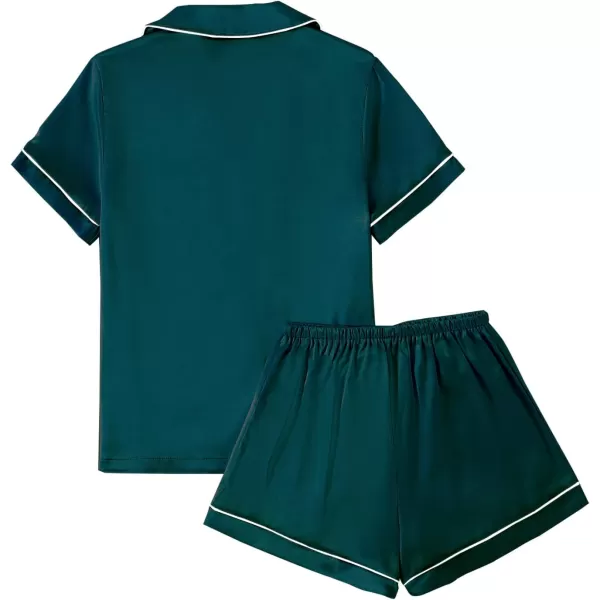 LYANER Women's Satin Pajamas Set Short Sleeve Button Shirt Silky Sleepwear With Shorts Set PJ