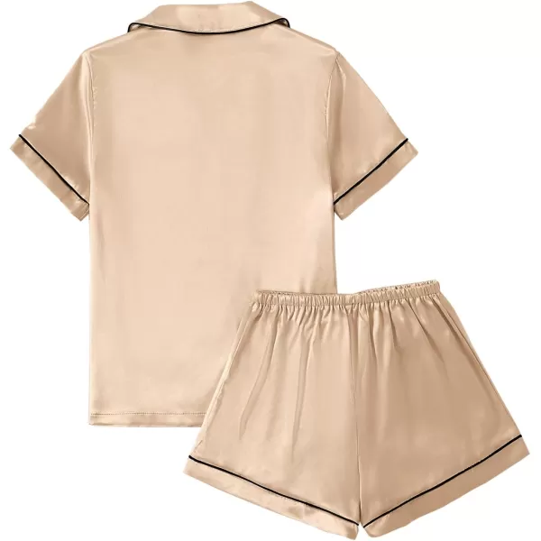 LYANER Women's Satin Pajamas Set Short Sleeve Button Shirt Silky Sleepwear With Shorts Set PJ